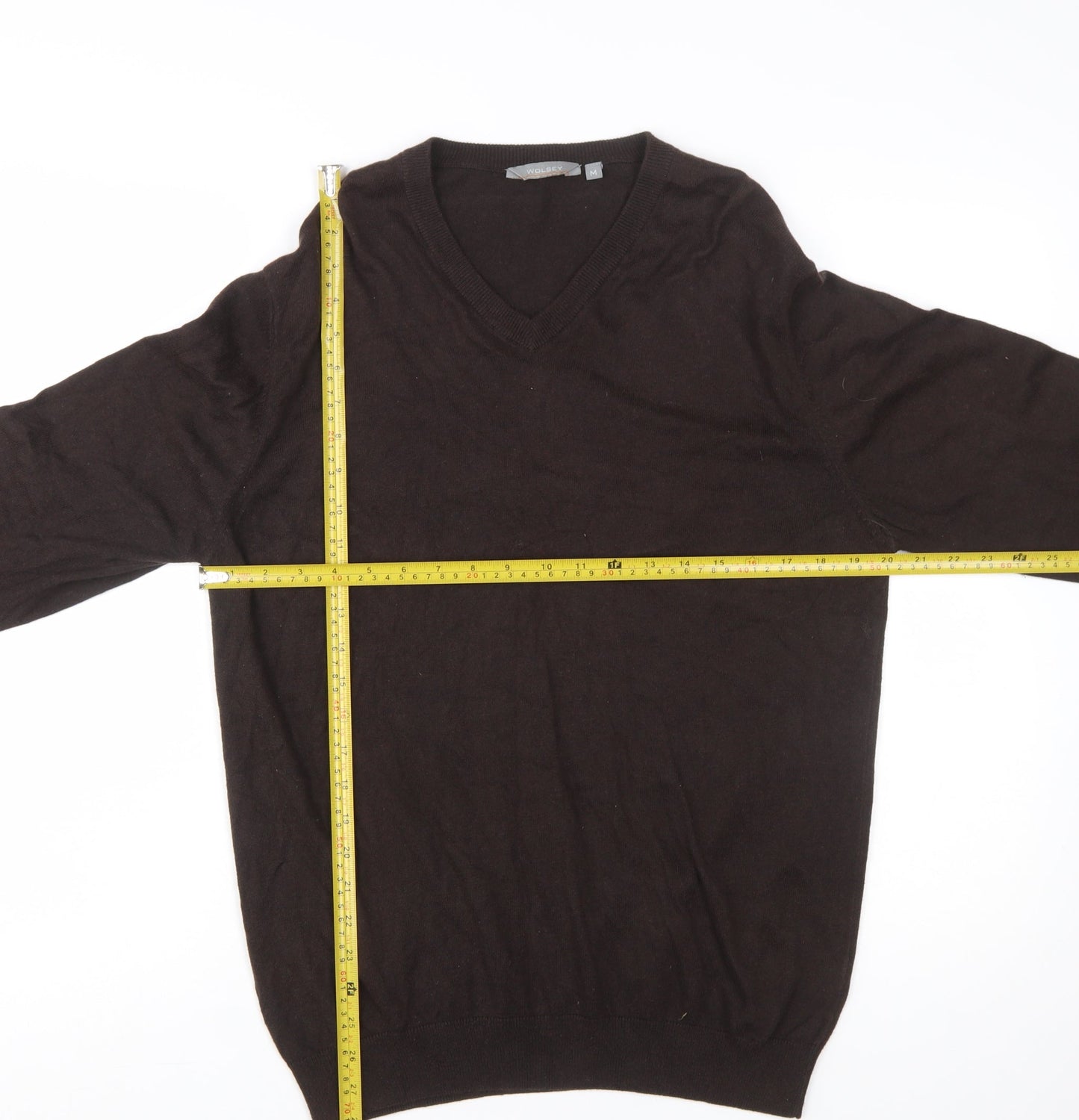 Wolsey Men's Brown Cotton Cashmere V-Neck Jumper Size M