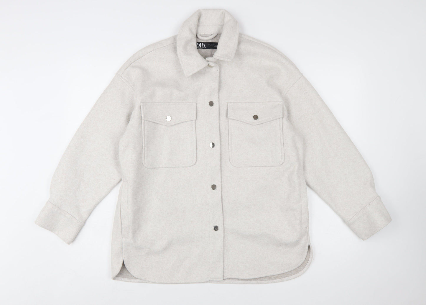 ZARA Women Beige Relaxed Shacket Jacket Size 10 Classic Style