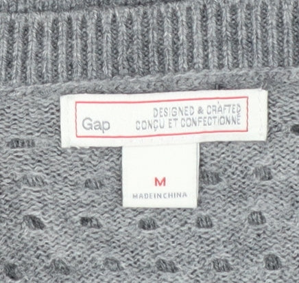 GAP Women Grey Knit Jumper Medium Wool Blend Round Neck 3/4 Sleeve