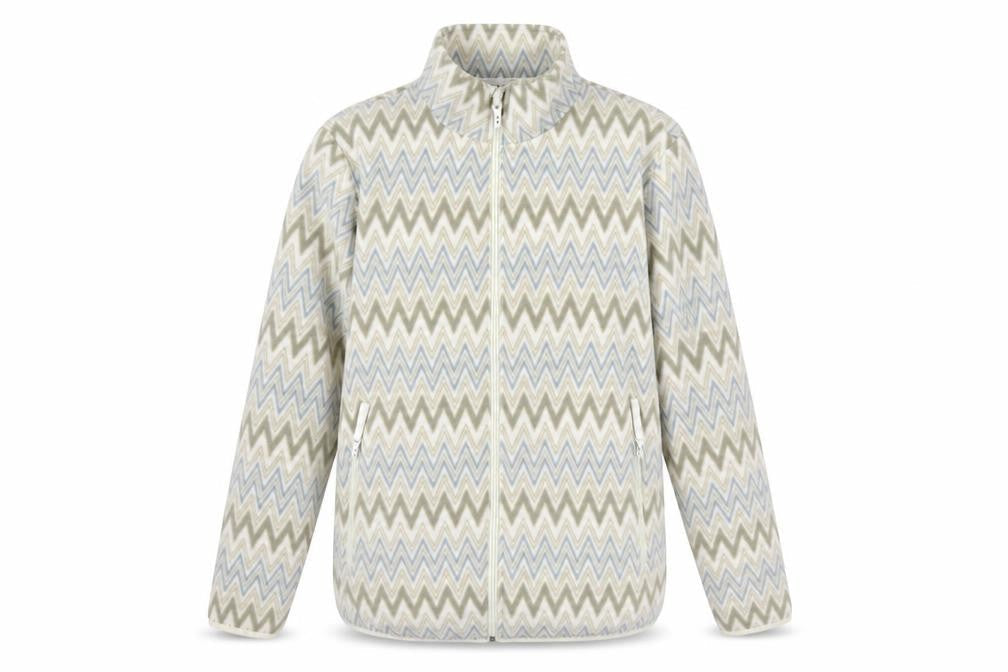Damart Men Beige Geometric Fleece Zip Jacket Size 44 Regular