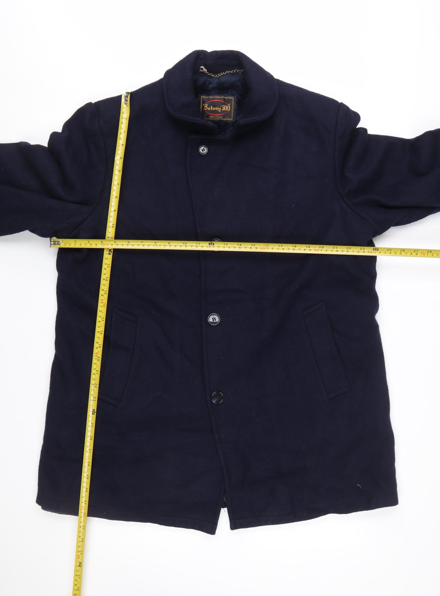 Botany 500 Men's Navy Blue Wool Overcoat Size 46 Regular Classic