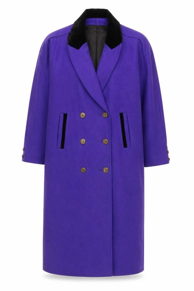 Emblem Women’s Purple Wool Blend Long Double Breasted Overcoat Size 10