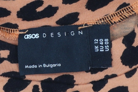 ASOS DESIGN Women's Brown Leopard T-Shirt Dress UK 12