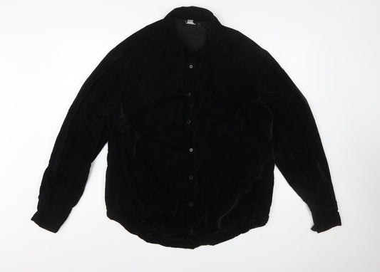 ASOS DESIGN Men's Black Velvet Button-Up Shirt Size M