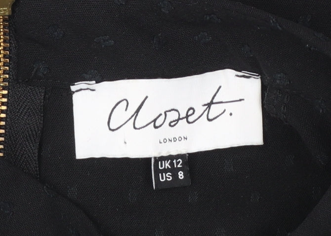 Closet London Women's Black A-Line Long Sleeve High Neck Dress UK 12