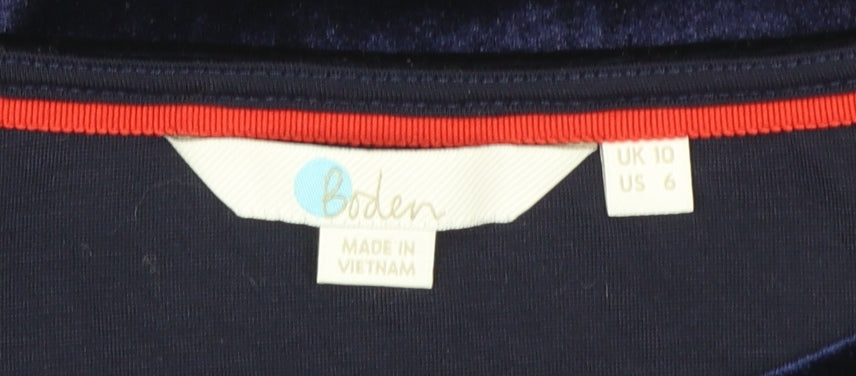 Boden Women Blue Velvet Long Sleeve Boat Neck Blouse Size 10