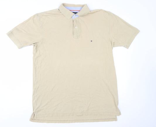 Tommy Hilfiger Men's Beige Cotton Polo Shirt XL Classic Fit
