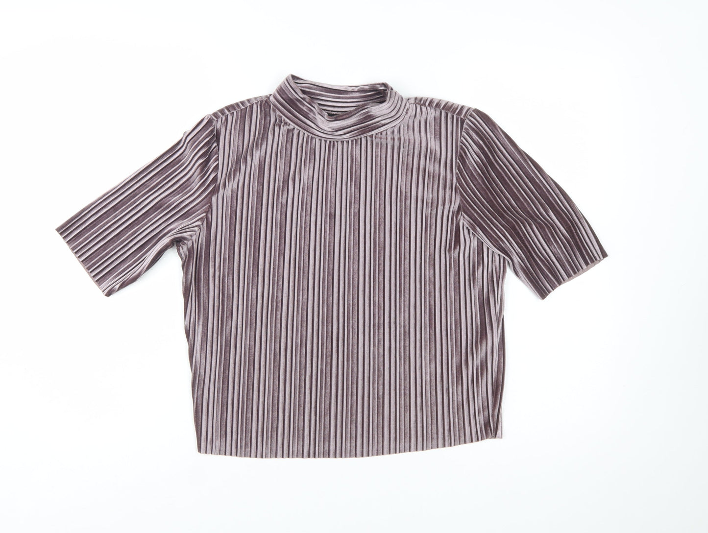 New Look Women’s Purple Velvet Striped Mock Neck Cropped Top Size 6
