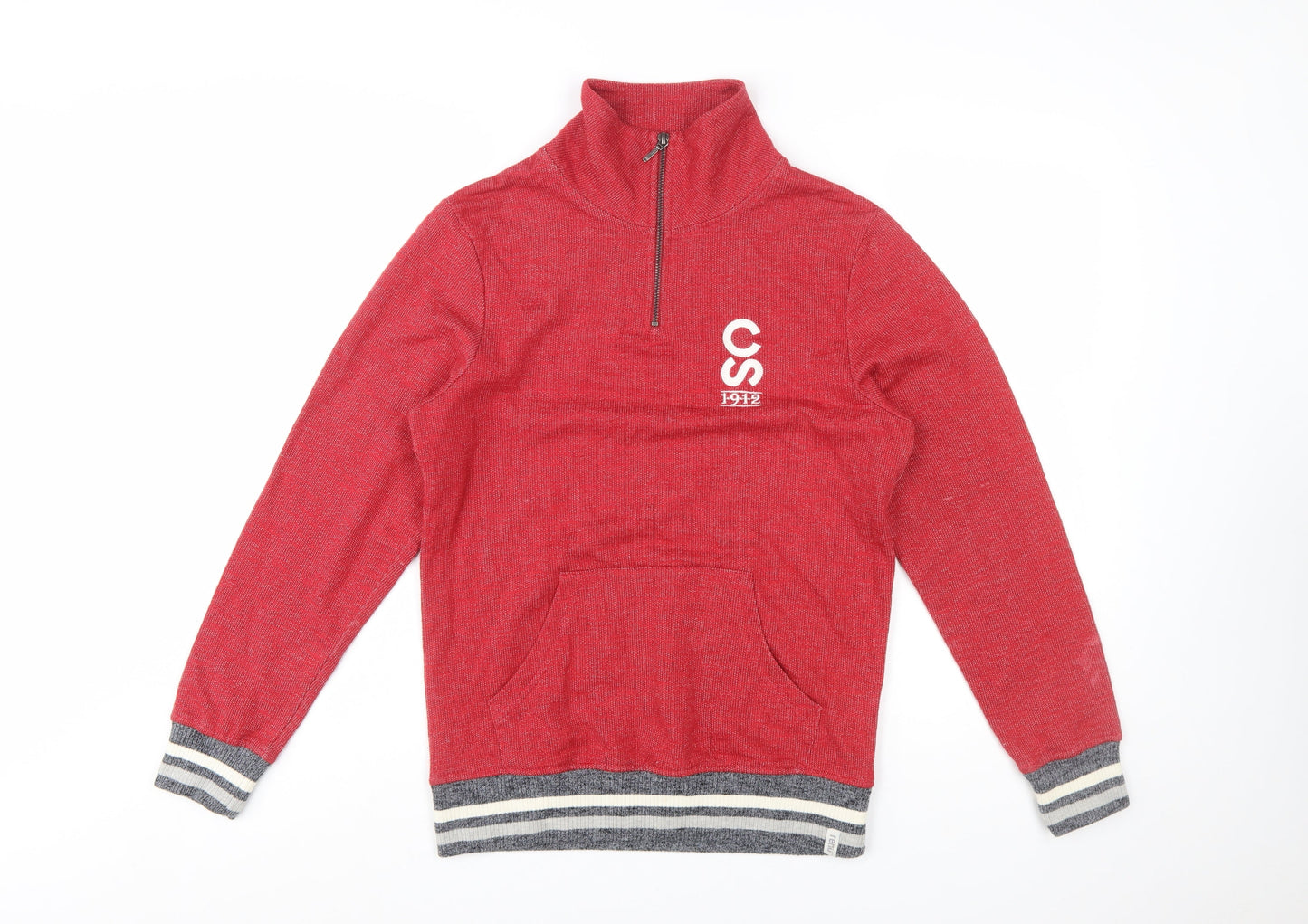 Bruzer Men’s Red 1/4 Zip Cotton Jumper M High Neck Casual Pullover