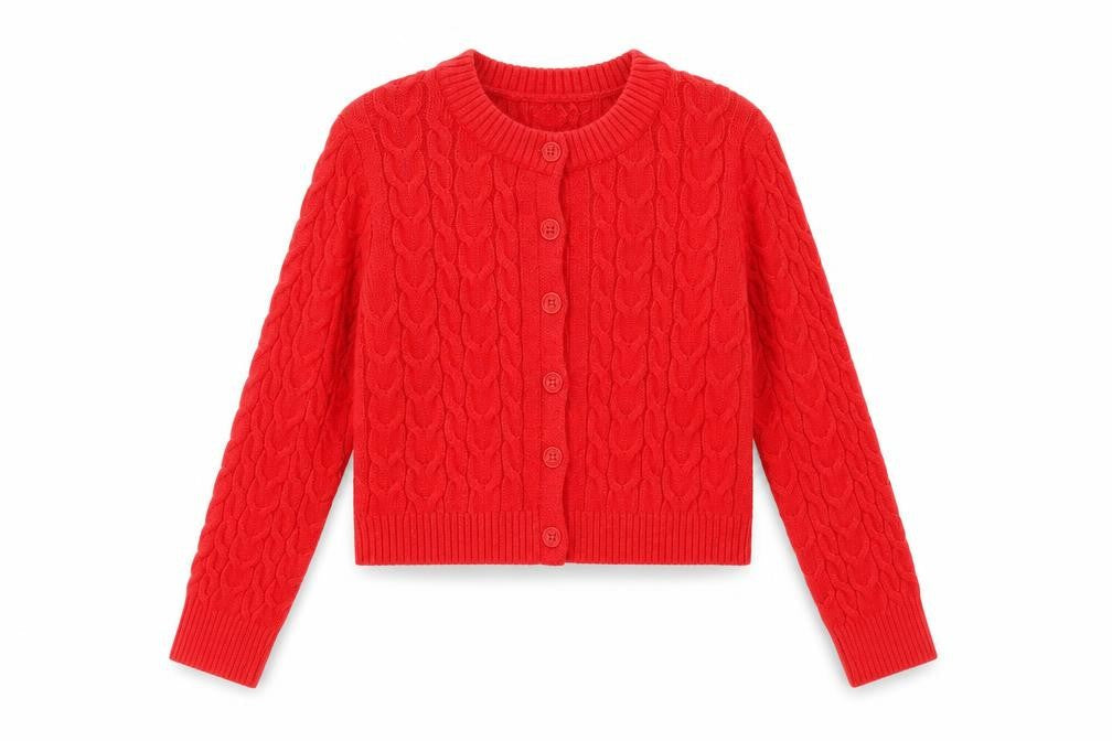 Stradivarius Women Red Cable-Knit Cardigan Jumper S