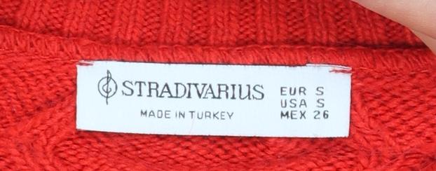Stradivarius Women Red Cable-Knit Cardigan Jumper S