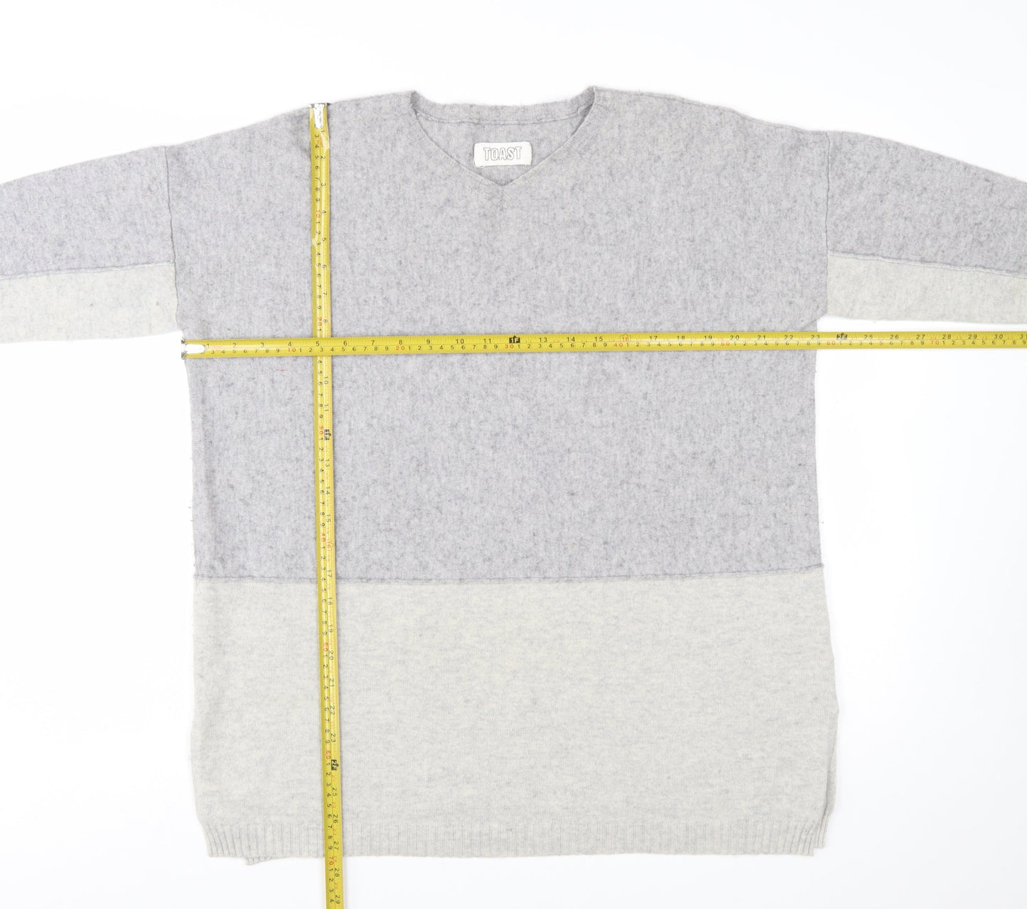 Toast Women’s Grey Wool Cashmere V-Neck Tunic Jumper Size S