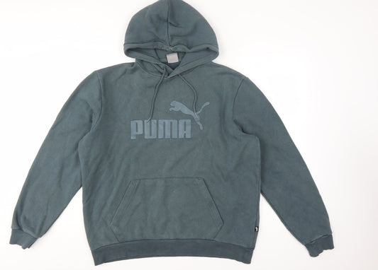 Puma Men's Green Pullover Hoodie L Logo Fleece Sweatshirt