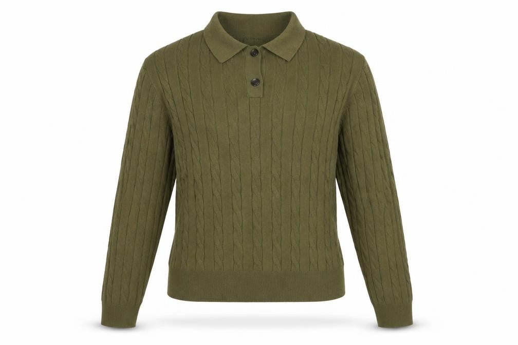 H&M Womens Green Collared Cable Knit Henley Jumper Size 12