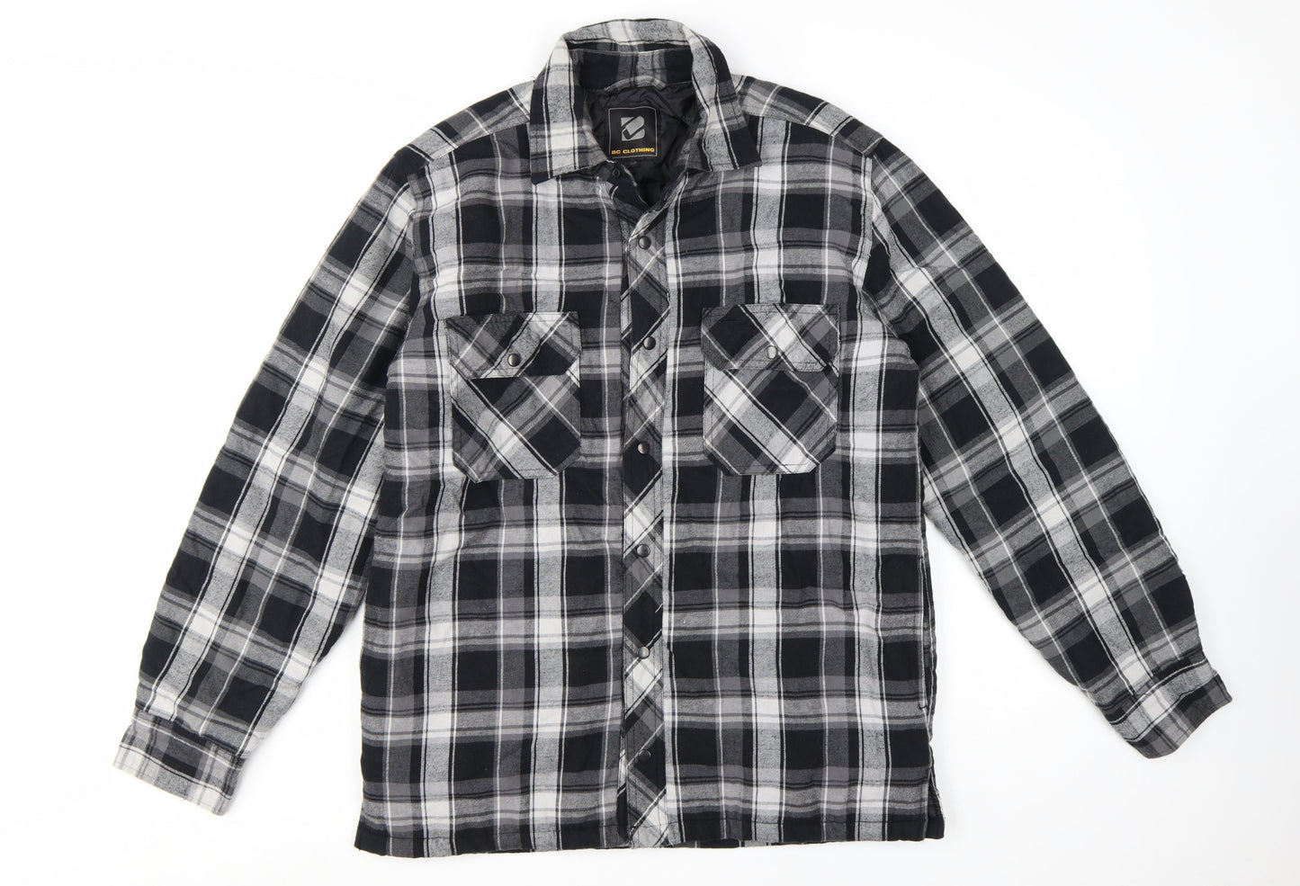BC Clothing Men's Black Checked Flannel Padded Jacket Size S
