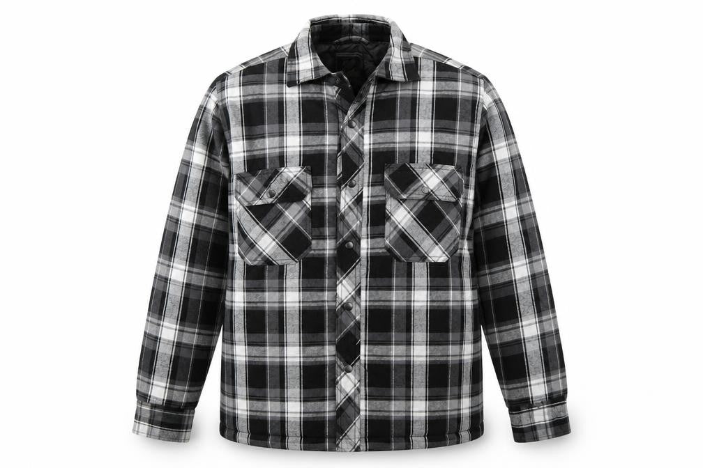 BC Clothing Men's Black Checked Flannel Padded Jacket Size S