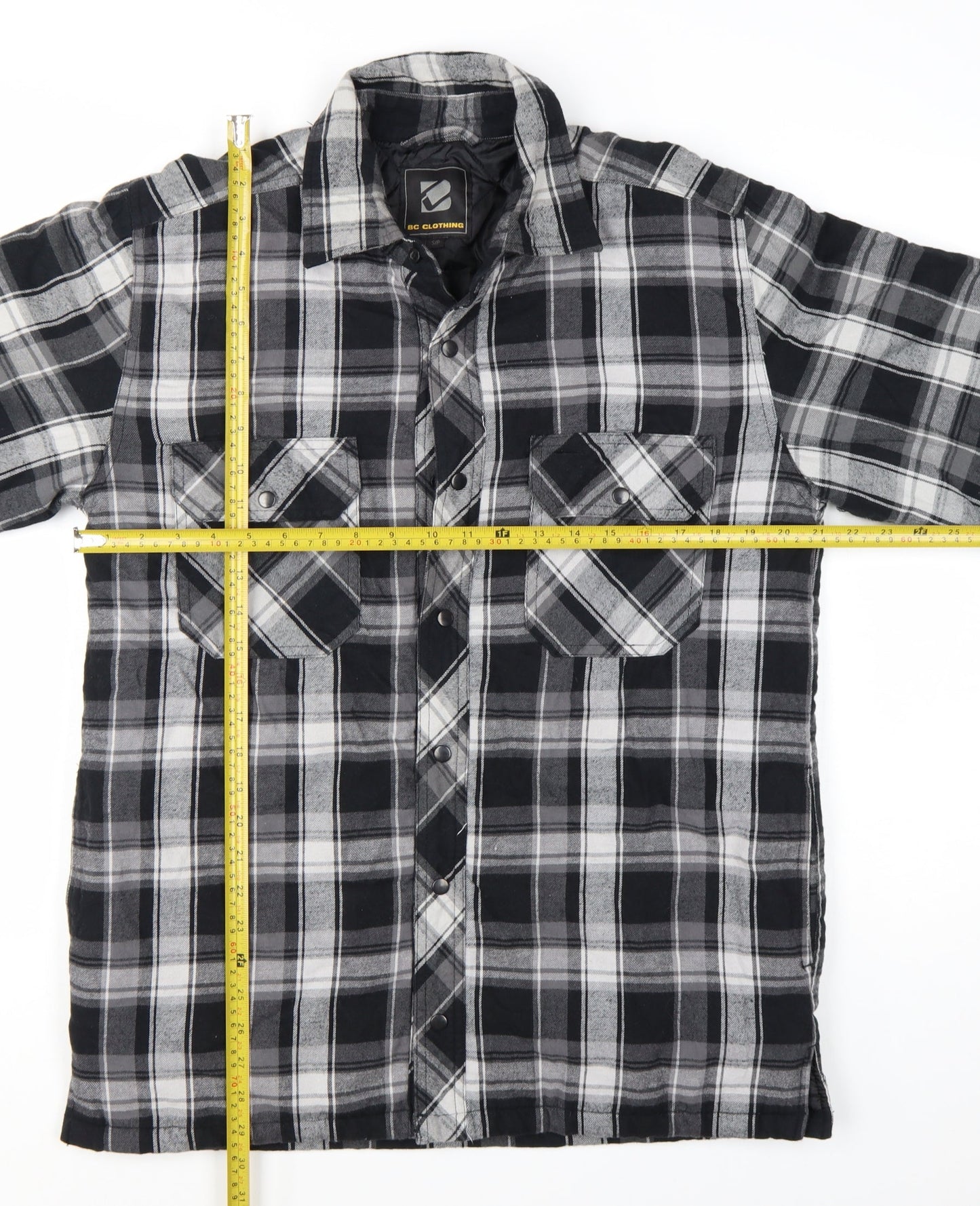 BC Clothing Men's Black Checked Flannel Padded Jacket Size S