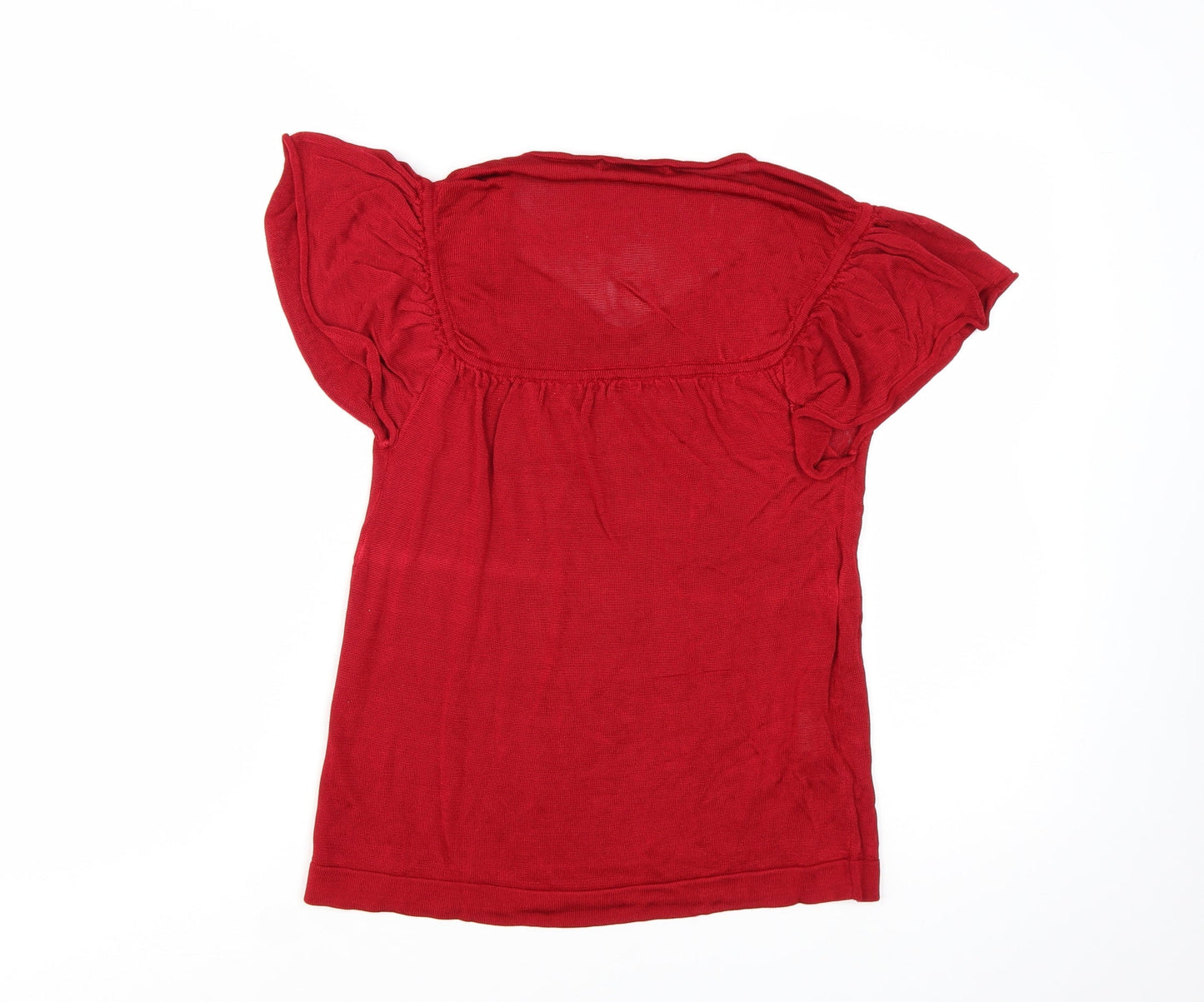 Mango Women Red Viscose V-Neck Short Sleeve Pullover Jumper Size 12