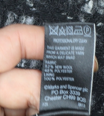 Marks and Spencer Per Una Women's Black Wool Blend Check Long Coat Size 12