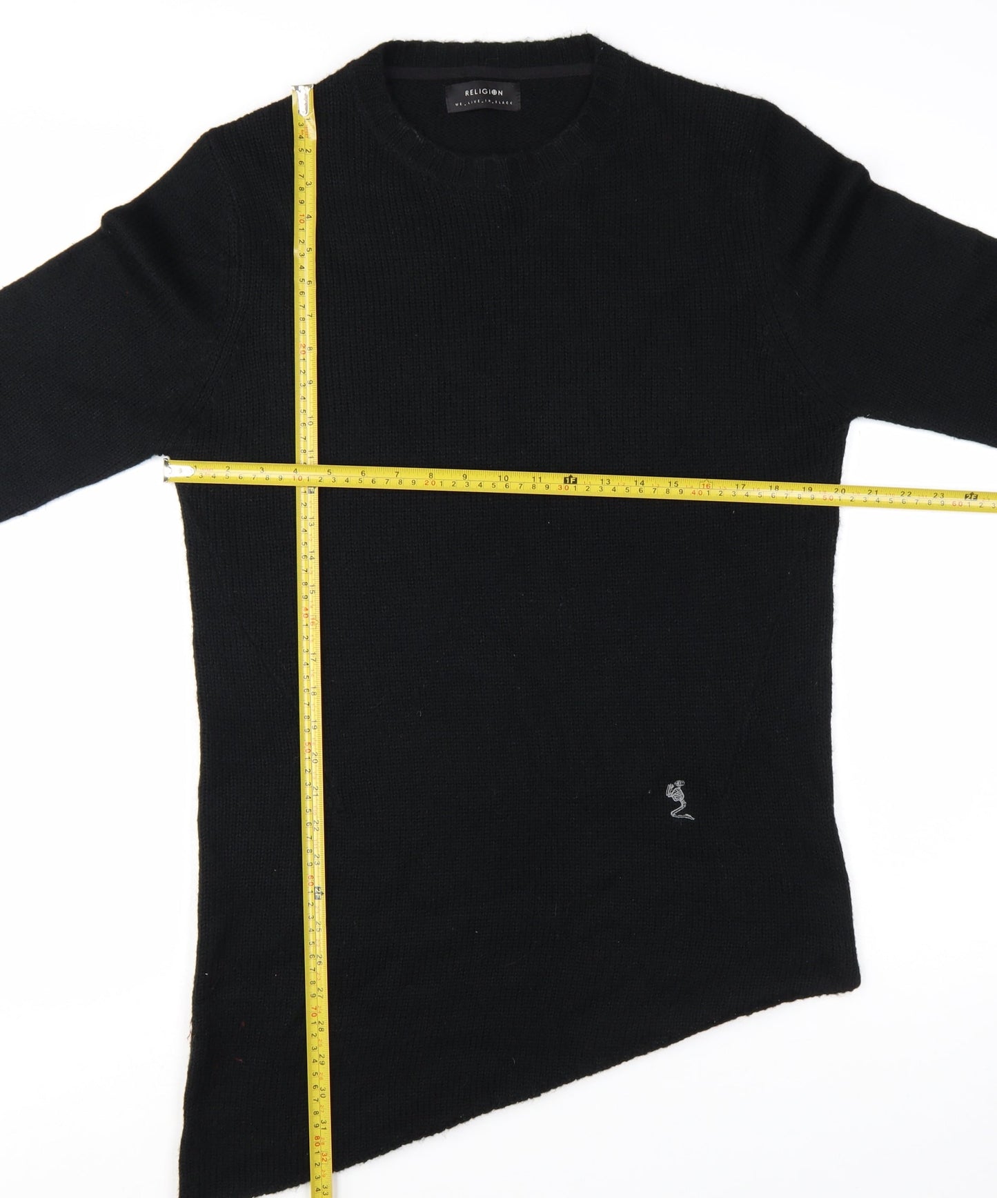 Religion Women Black M Pullover Jumper Long Sleeve Knit Asymmetric Hem