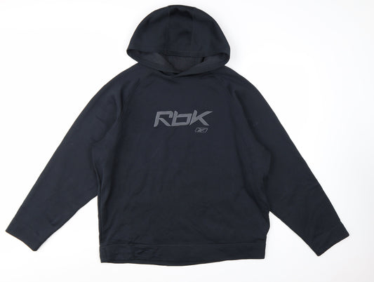 Reebok Mens Black L Pullover Hoodie Logo Graphic Sportswear