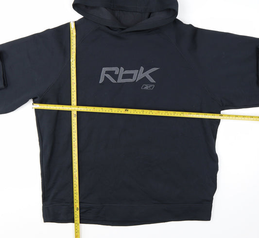 Reebok Mens Black L Pullover Hoodie Logo Graphic Sportswear