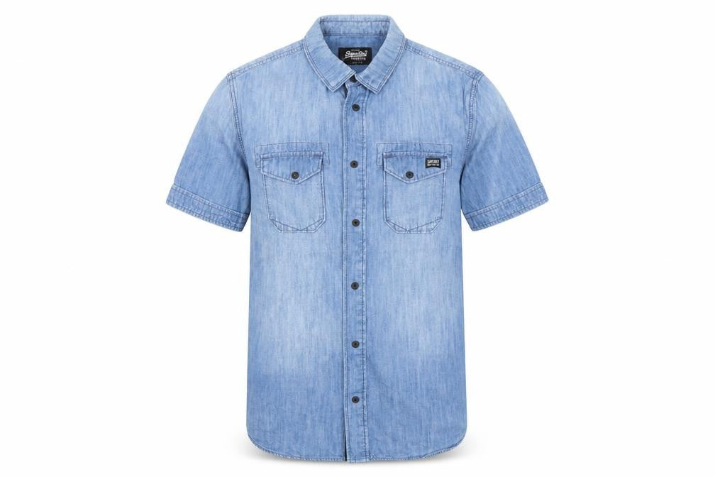 Superdry Men's Blue Denim Short Sleeve Button-Up Shirt Size S