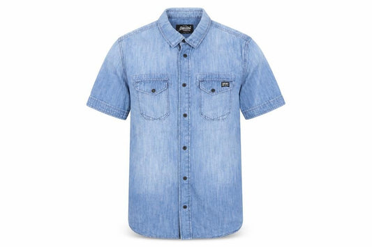 Superdry Men's Blue Denim Short Sleeve Button-Up Shirt Size S