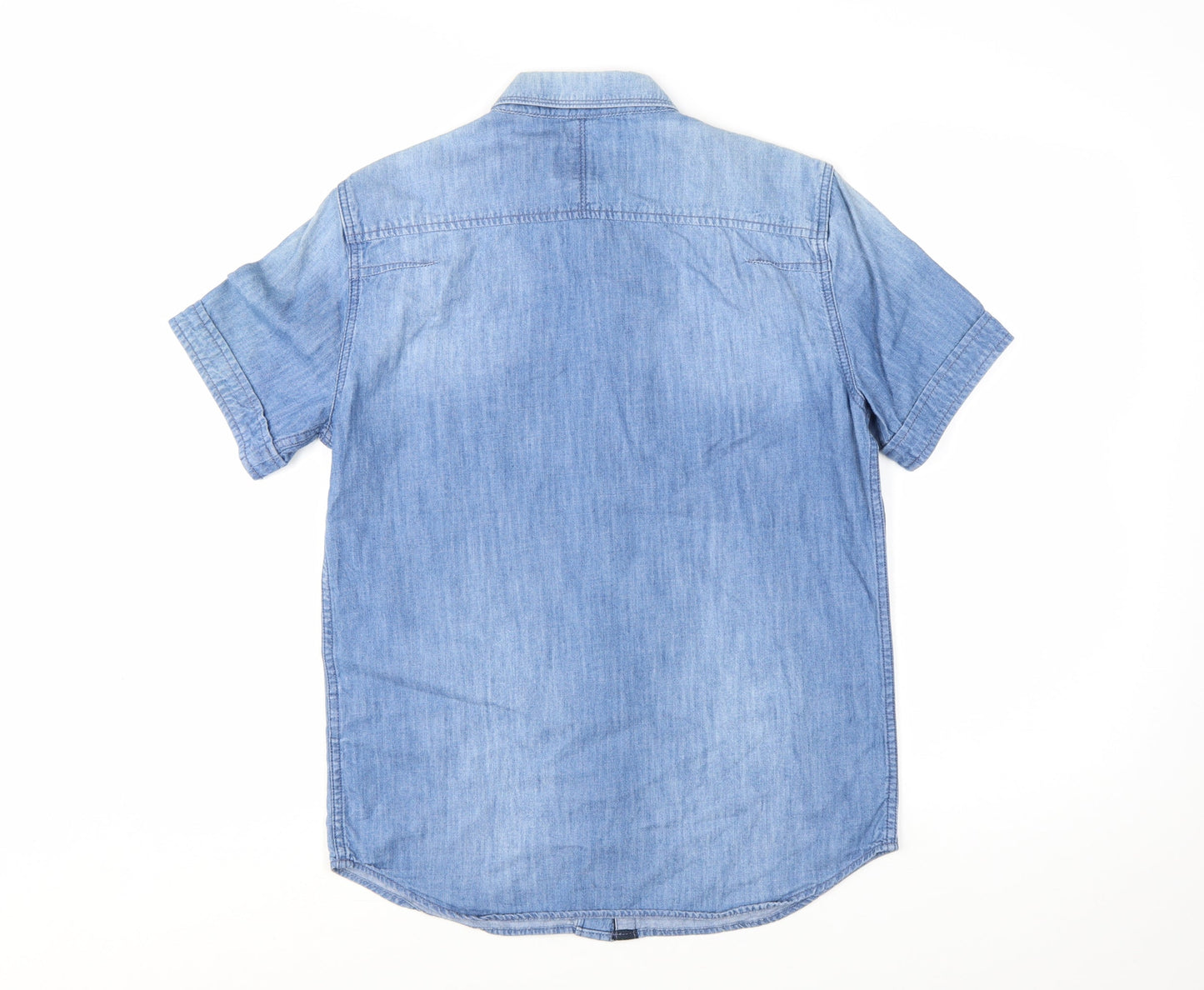 Superdry Men's Blue Denim Short Sleeve Button-Up Shirt Size S