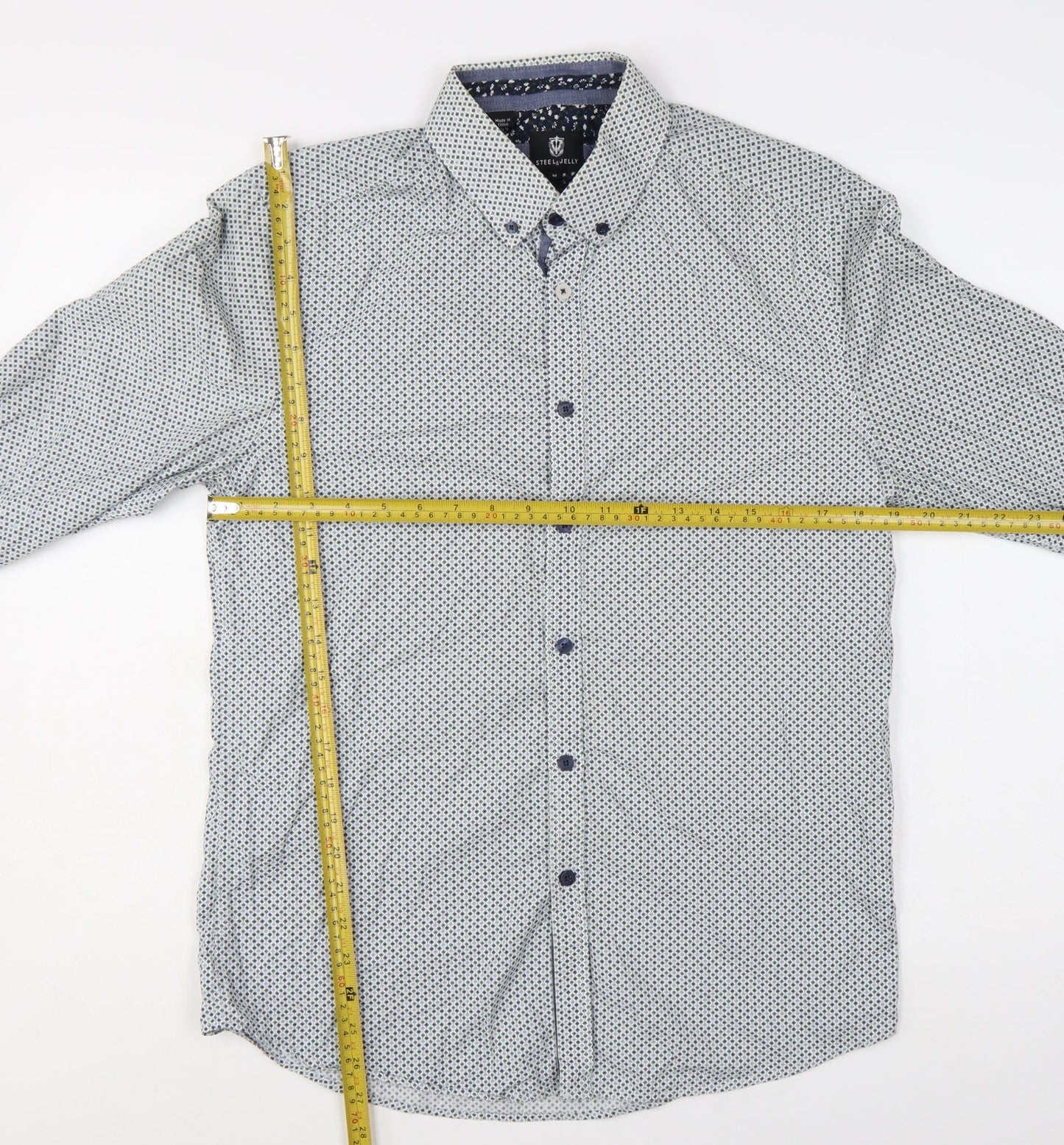 Steel & Jelly Men's Blue Geometric Slim Fit Button-Down Shirt M