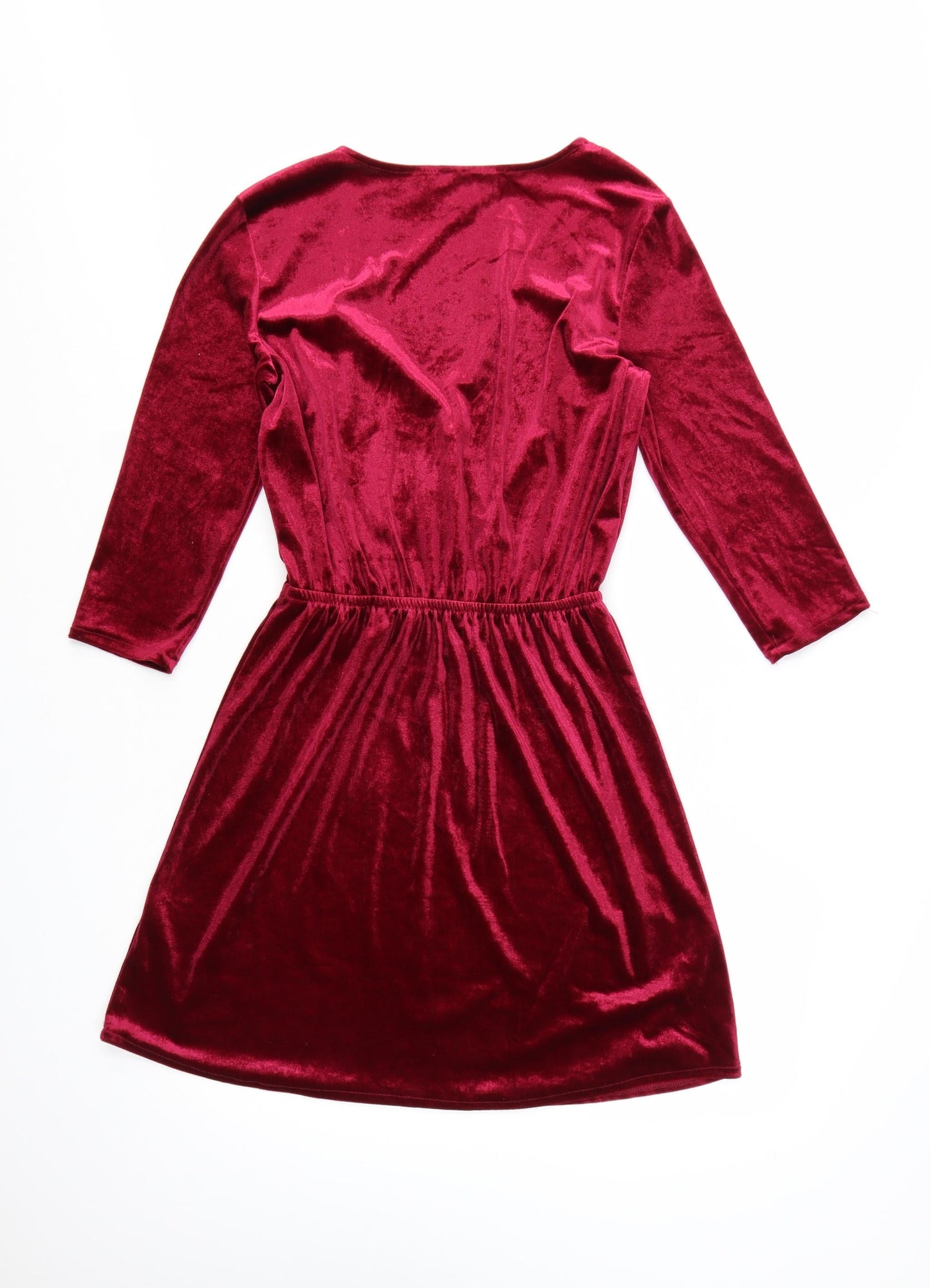 H&M Women Red Velvet Wrap Dress Size 8 Party 3/4 Sleeve