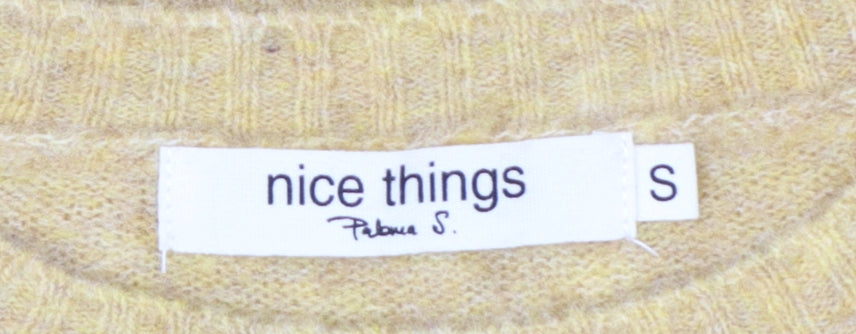 Nice Things Women's Yellow Wool Blend Crew Neck Pullover Jumper Size S