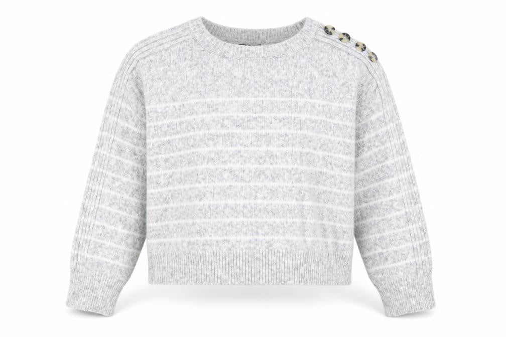 River Island Womens Grey Striped Crew Neck Button Detail Jumper Size M