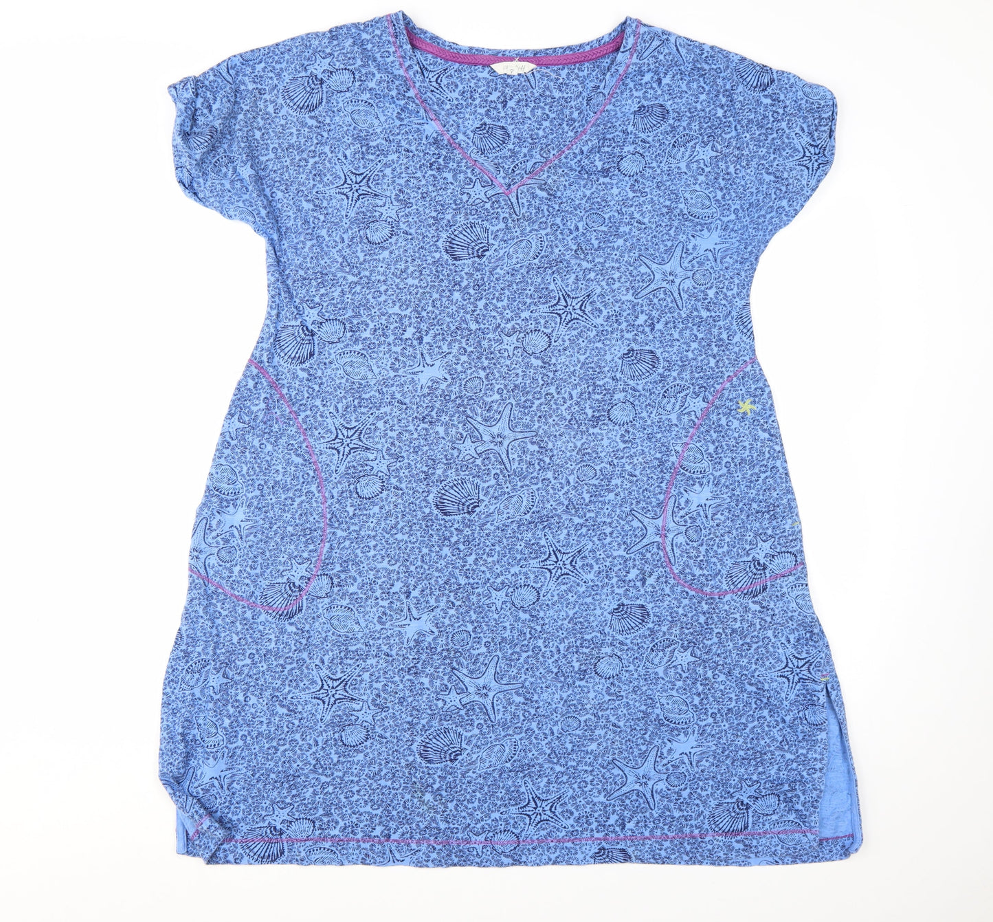 White Stuff Women's Blue Cotton Shift Dress Size S Short Sleeve Casual