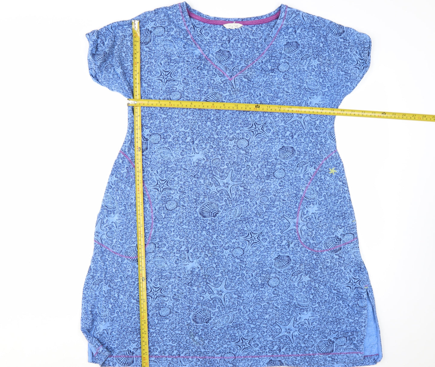 White Stuff Women's Blue Cotton Shift Dress Size S Short Sleeve Casual