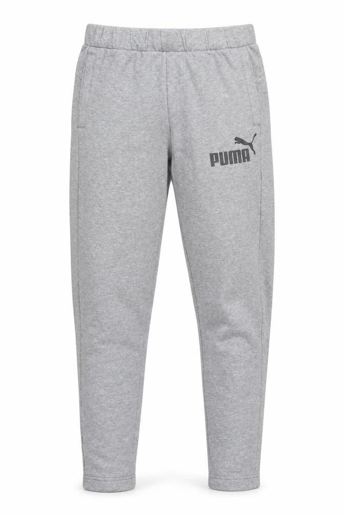 Front view of Puma Men's Grey Jogger Trousers, size S, Regular Fit Sportswear