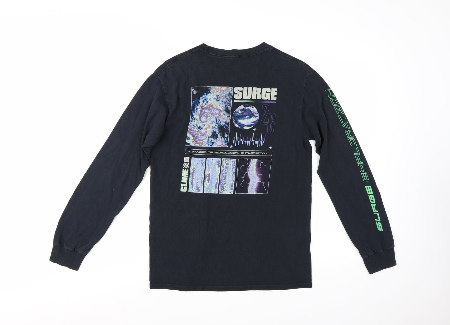 AGORA Men's Black Long Sleeve Space Graphic Cotton T-Shirt Size S