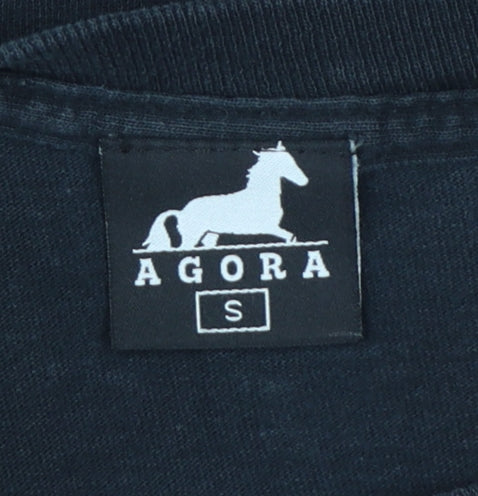 AGORA Men's Black Long Sleeve Space Graphic Cotton T-Shirt Size S