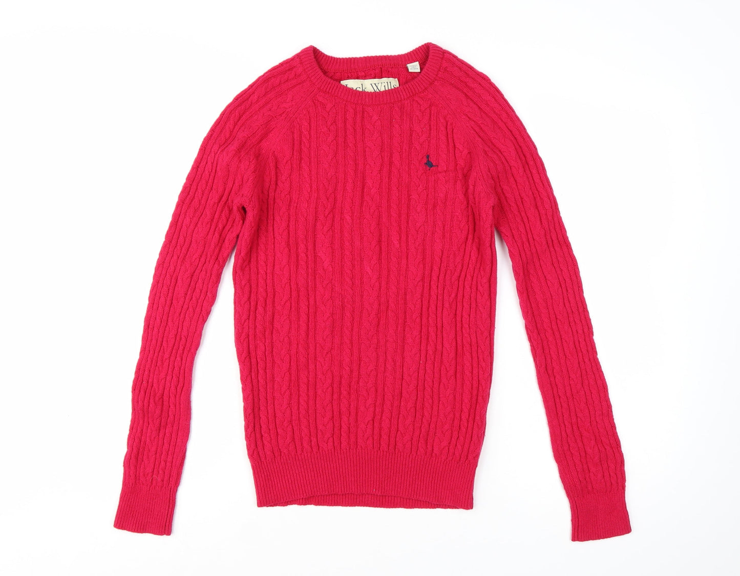 Jack Wills Women's Pink Cable-Knit Jumper UK 8 Merino Wool Blend