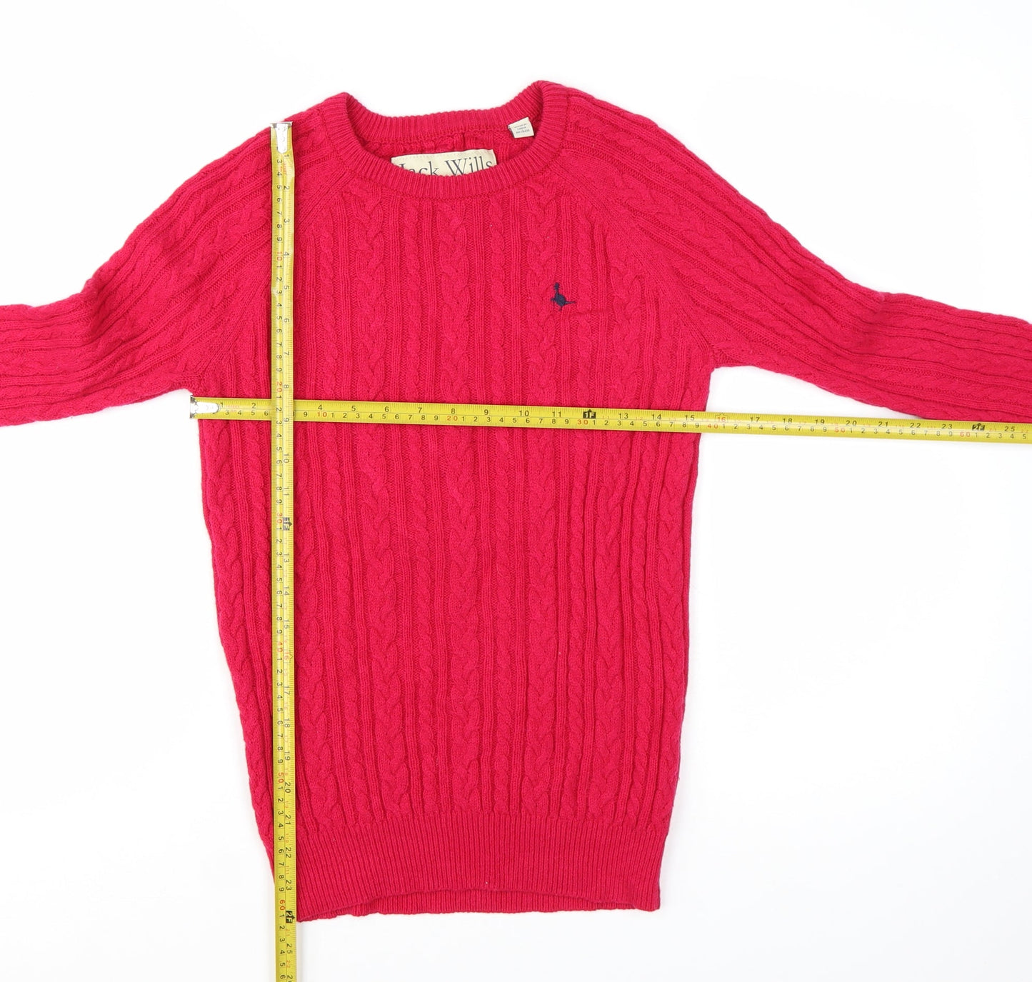 Jack Wills Women's Pink Cable-Knit Jumper UK 8 Merino Wool Blend