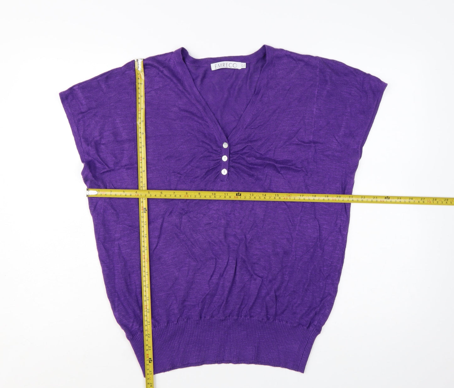 Emreco Women's Purple Henley Knit Jumper Size 16 V-Neck Lightweight