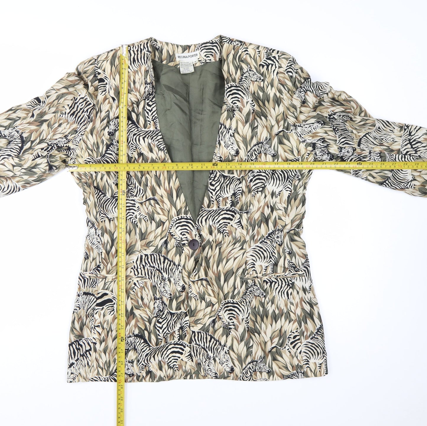 Regina Porter Womens Multicoloured Silk Animal Print Blazer Size 10