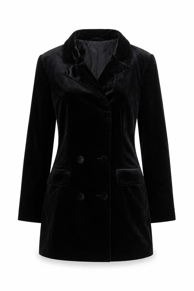 Front view of Miss Selfridge Petites Black Velvet Jacket Dress UK 10