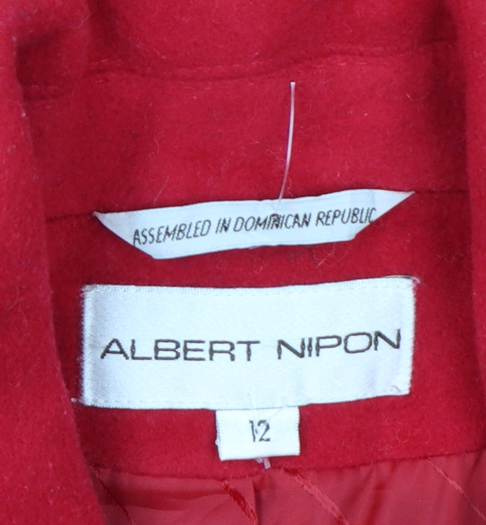 Albert Nipon Women's Red Wool Angora Cashmere Long Overcoat Size 12