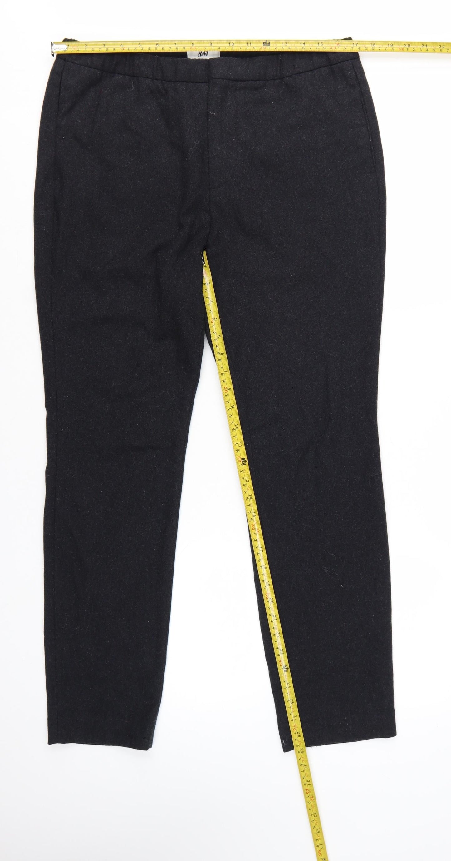 H&M Men's Black Wool Blend Slim Fit Tapered Trousers Size L 34 in