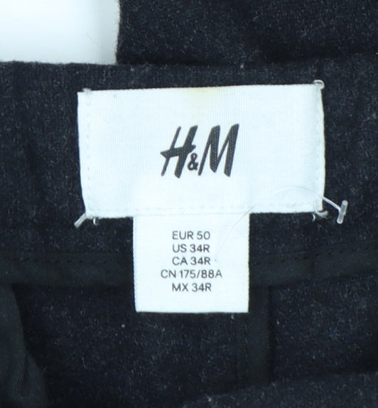 H&M Men's Black Wool Blend Slim Fit Tapered Trousers Size L 34 in