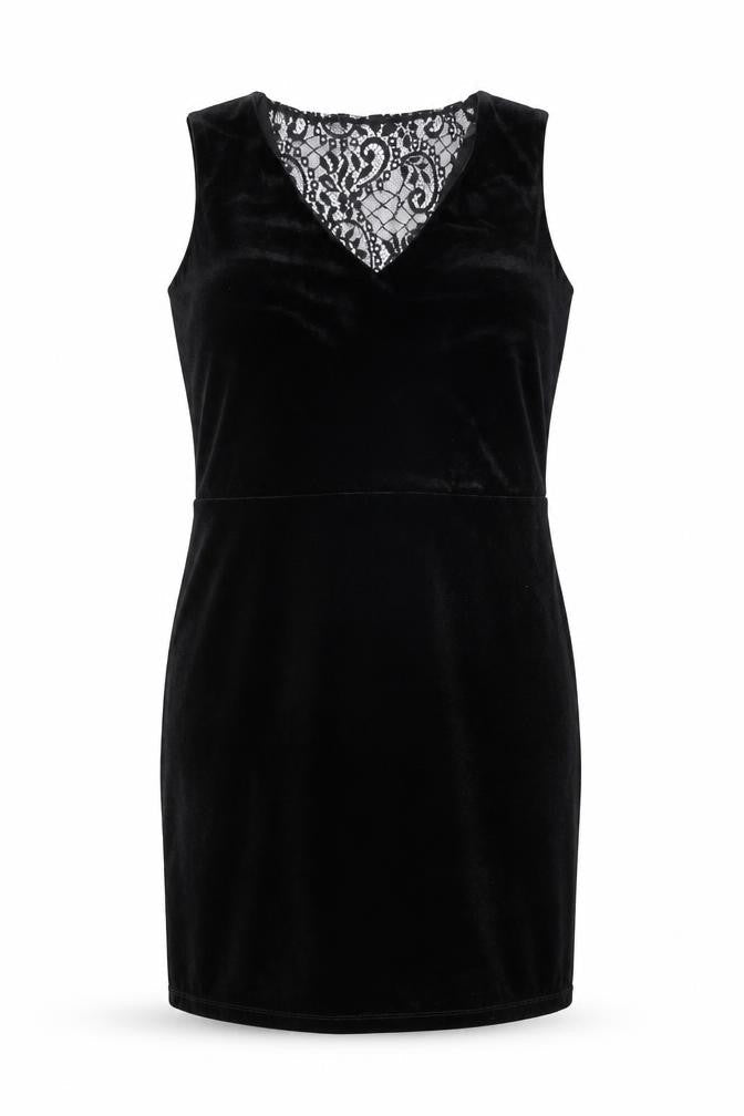 Front view of ESPRIT Women’s Black Velvet Lace V-Neck Bodycon Dress XL
