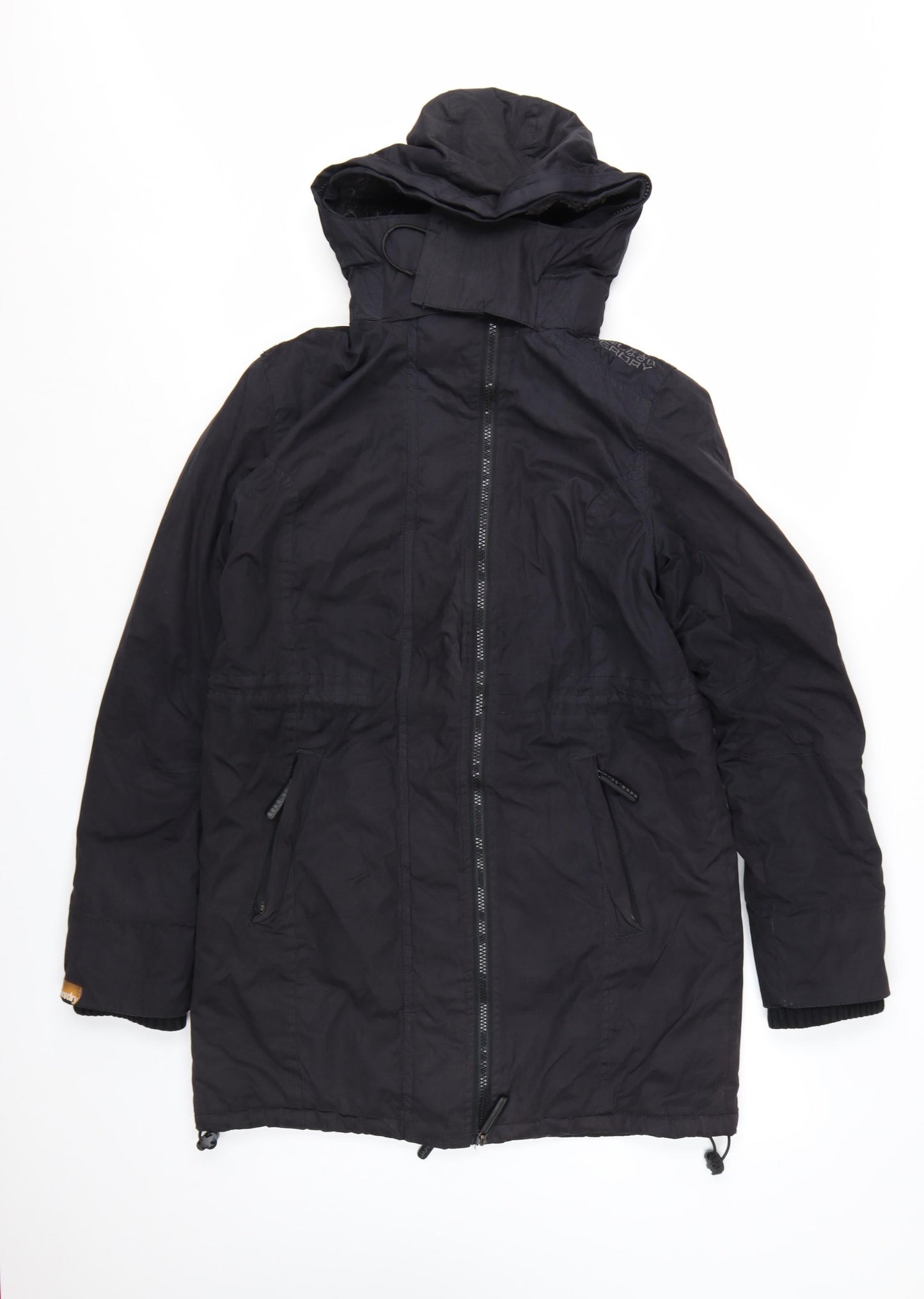 Superdry Women's Black Hooded Parka Jacket M Regular Fit
