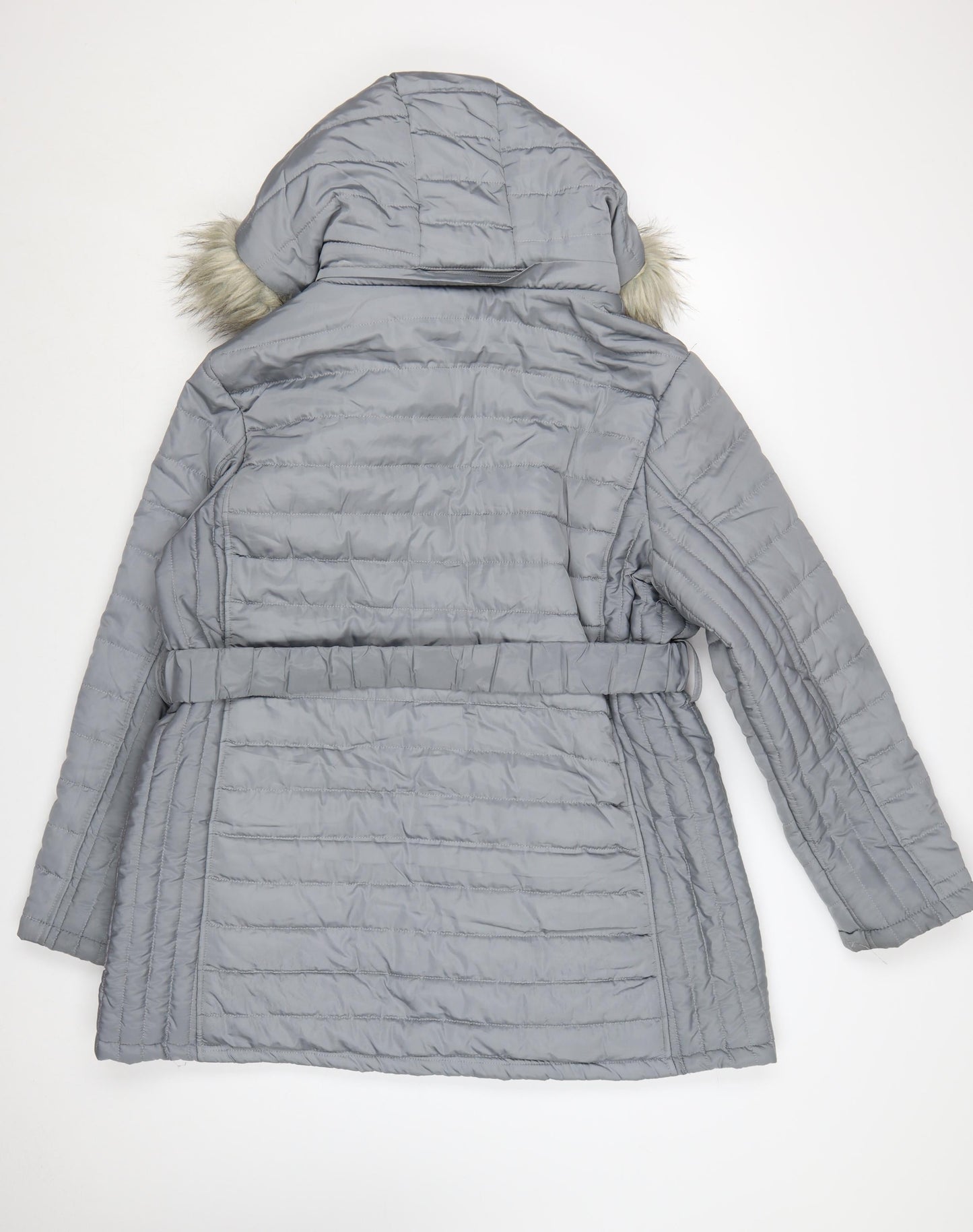 Ellie B Women’s Grey Plus Size 20 Puffer Coat with Faux Fur Hood