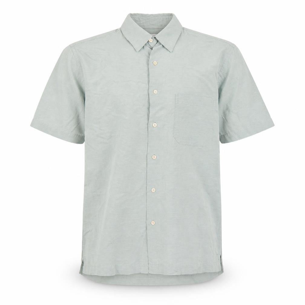 Marks and Spencer Men's Green Short Sleeve Vintage Button-Up Shirt M